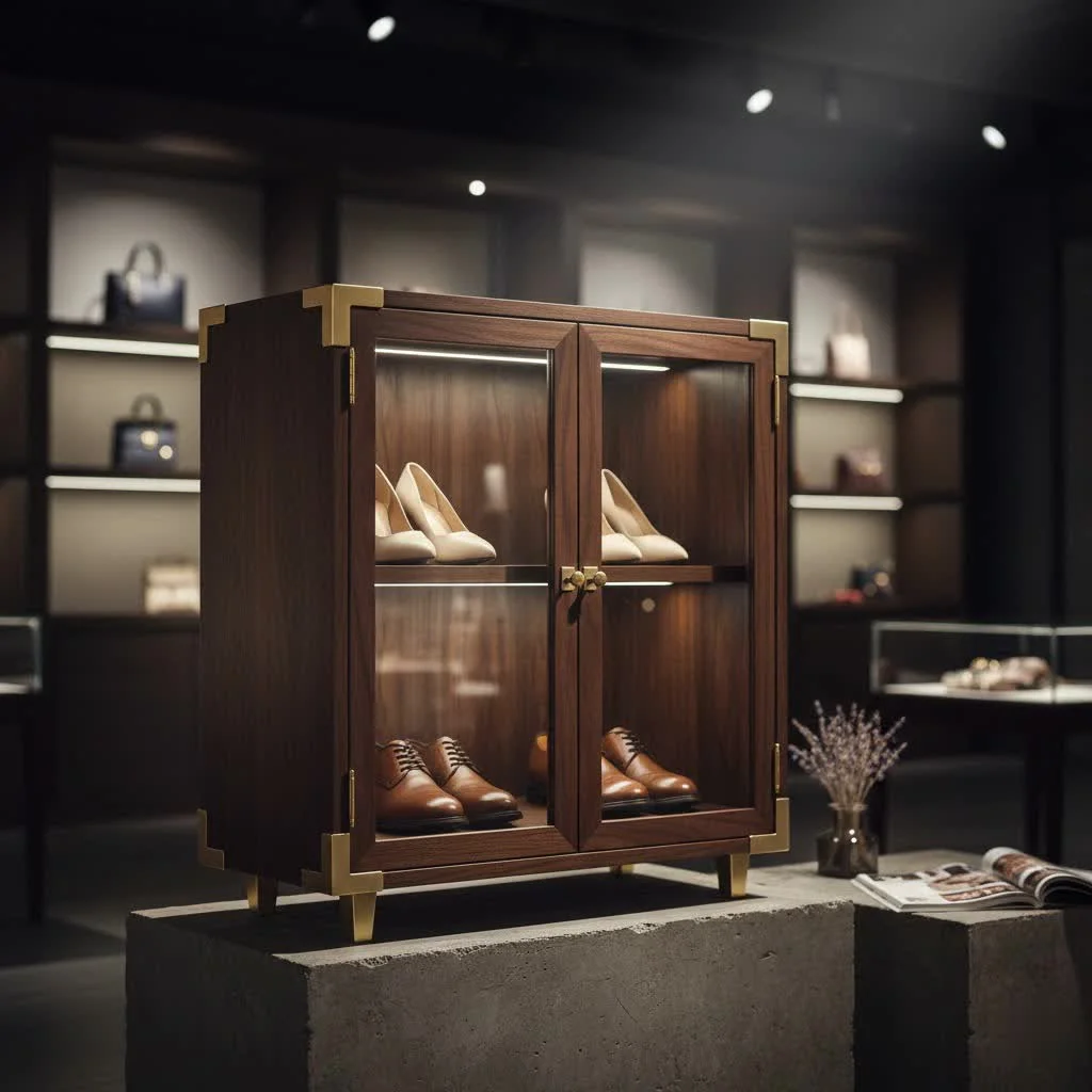 Three different styles of shoe storage cabinets