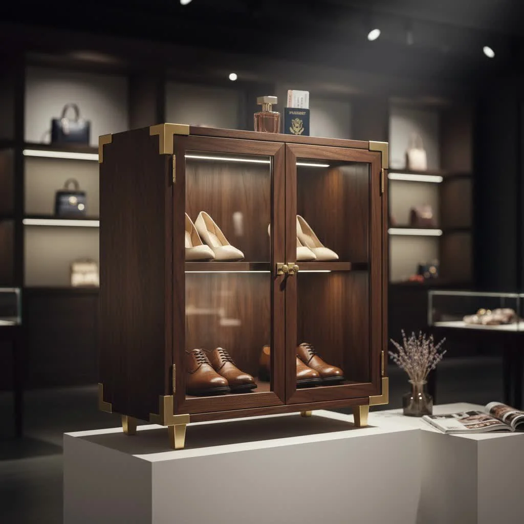Wall mounted shoe cabinet in a modern entryway