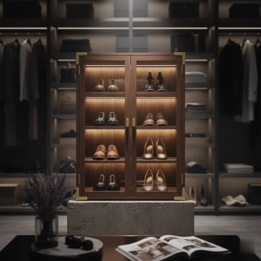 Shoe storage cabinet in a modern entryway