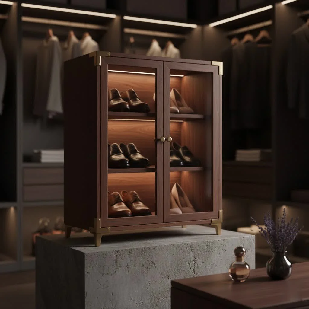 Modern shoe cabinet in a sleek entryway