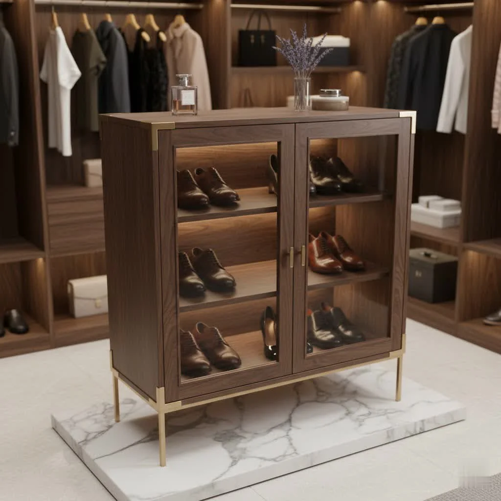 Narrow shoe cabinet in a modern entryway