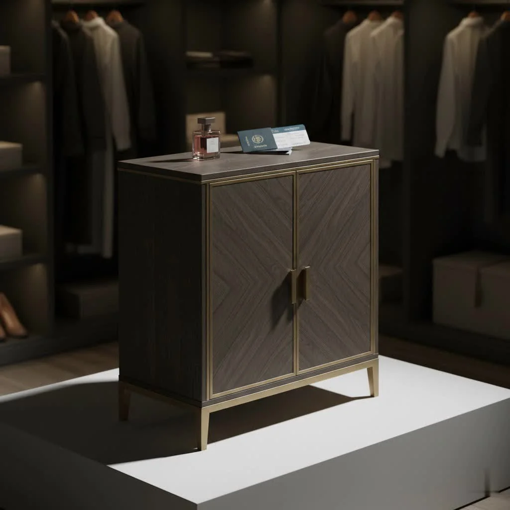 Elegant wooden shoe cabinet in a modern entryway