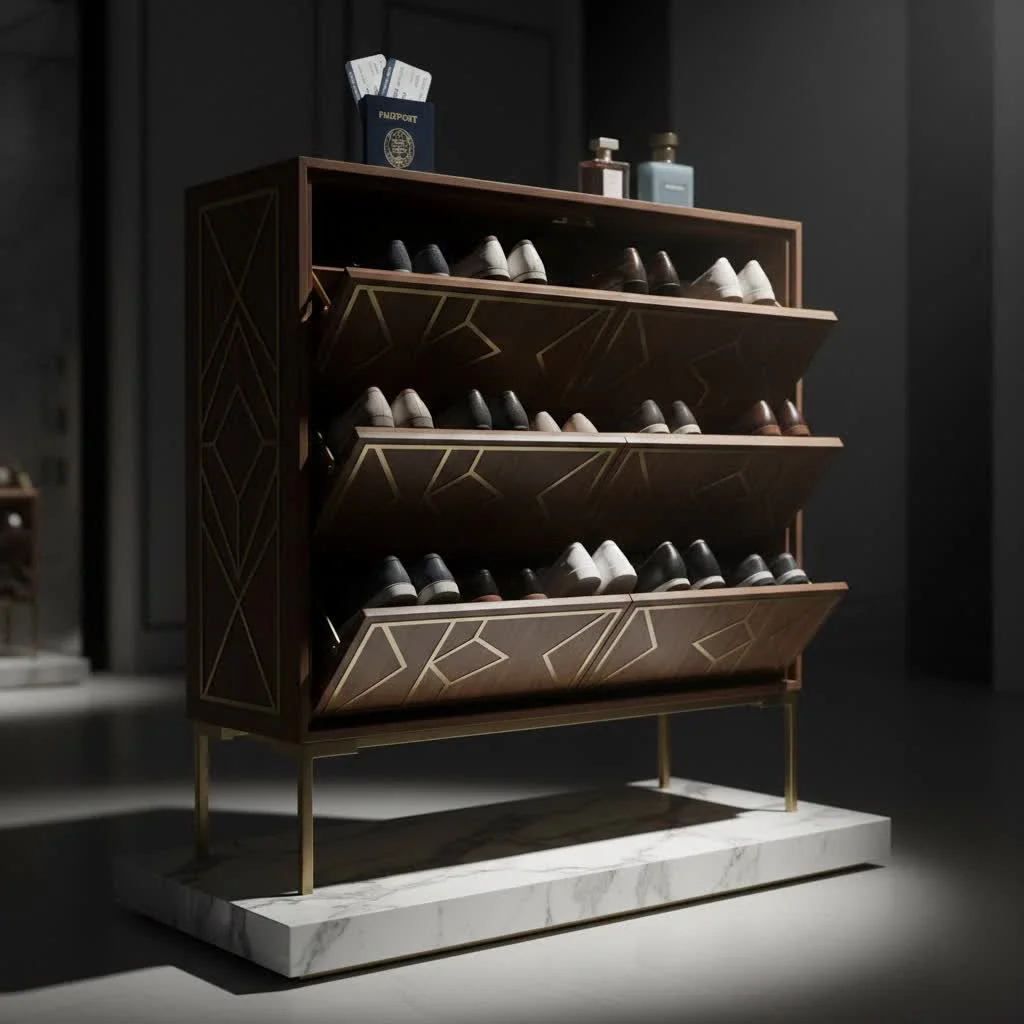 Shoe holder cabinet in a modern entryway