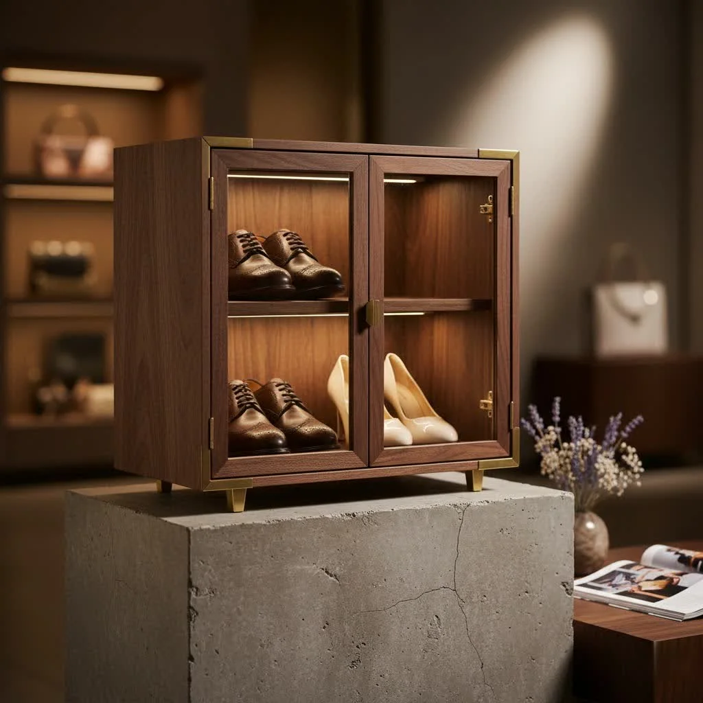 Narrow shoe cabinet in a modern entryway